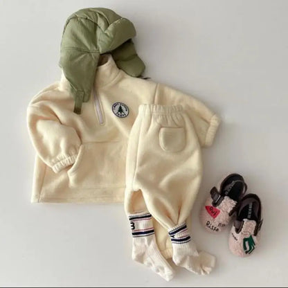 Baby Jungen Kleidung Sets Kinder Verdicken Sweatshirt Kinder Kleidung Mädchen Solide Baumwolle Langarm Pullover Tops + Hose Anzüge 2 stücke
