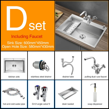 Kitchen sink lead-free austenitic handmade brushed 304 stainless steel 3mm thickness single bowl kitchen sink