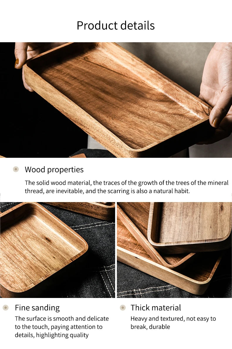 Acacia Wood Serving Tray Saucer Tea Tray Dessert Dinner Plate Tableware Set Japanese Snacks Food Rectangular Plate Storage Dish