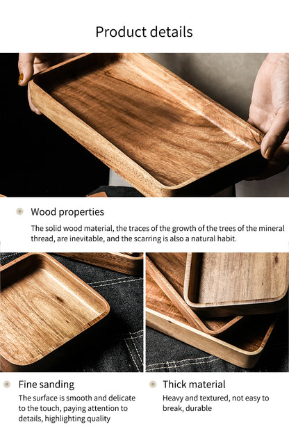 Acacia Wood Serving Tray Saucer Tea Tray Dessert Dinner Plate Tableware Set Japanese Snacks Food Rectangular Plate Storage Dish