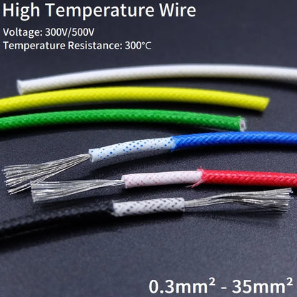 2M/5M High Temperature Resistant Silicone Wire 300°C Soft Copper Cable Fiberglass Braided Insulated Warm Floor Heat Element Line.