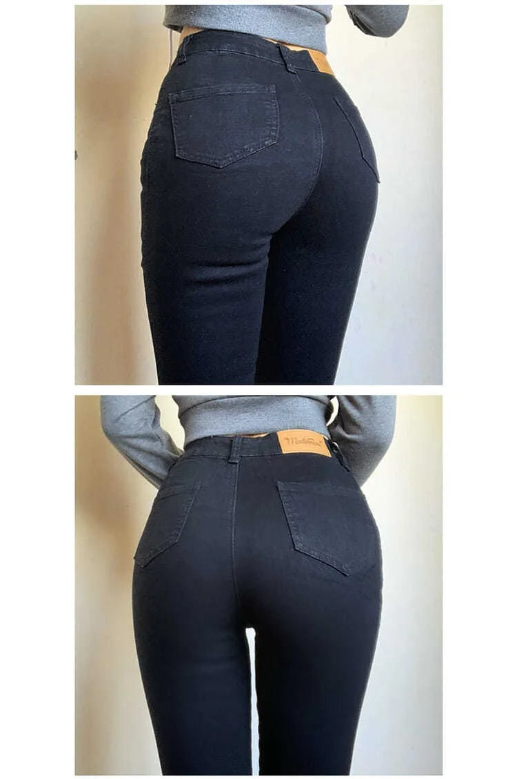 Classic Vintage Buttocks Black Gray Jeans for Women High Elastic Mom Jeans Female Washed Stretch Denim Pencil Pants clothes 40.