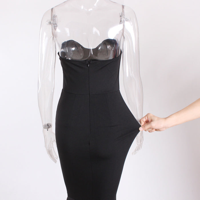 Sexy trägerloses langes schwarzes Maxikleid mit Vorderschlitz, nackte Schulter, rot, Damen-Abend-Sommer-Nachtkleid, Party, Umstandskleider