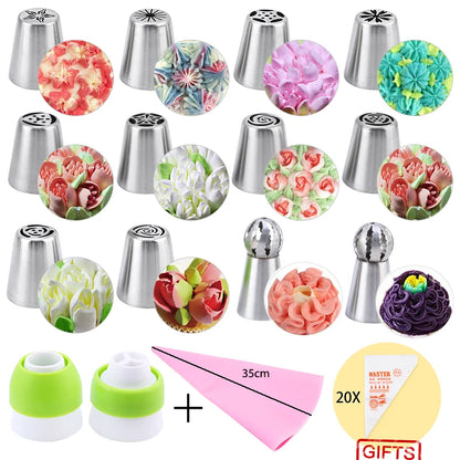 FAIS DU Russian Mounted Mouth Set Stainless Steel Kitchen Baking Supplies Set Cake Decoration Tools Nozzles Pastry Bag Set