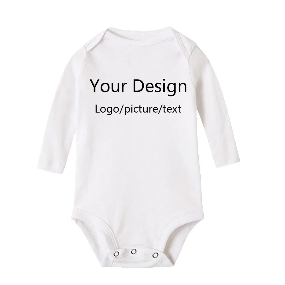 DIY IHR DRUCK ODER LOGO Neugeborenen-Anpassungs-Body, Langarm- und Kurzarm-Overall, einfacher, maßgeschneiderter TEXT-Babyspielanzug.