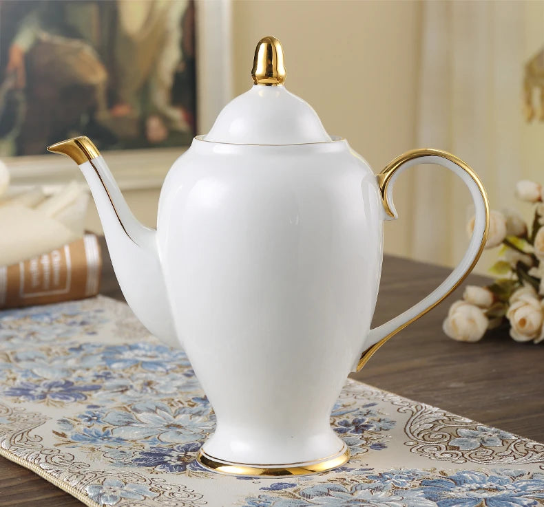 Grace Bone China Coffee Set White Gold Porcelain Tea Set Advanced Pot Cup Ceramic Mug Sugar Bowl Creamer Teapot Milk Jug Teaset.