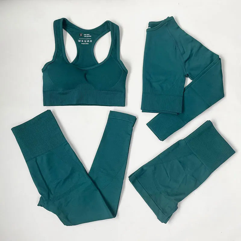 High Waist Elastic Seamless Yoga Wear Women Fitness Clothes Gym Clothing Workout Set Long Sleeve Crop Top Leggings Sports Suit