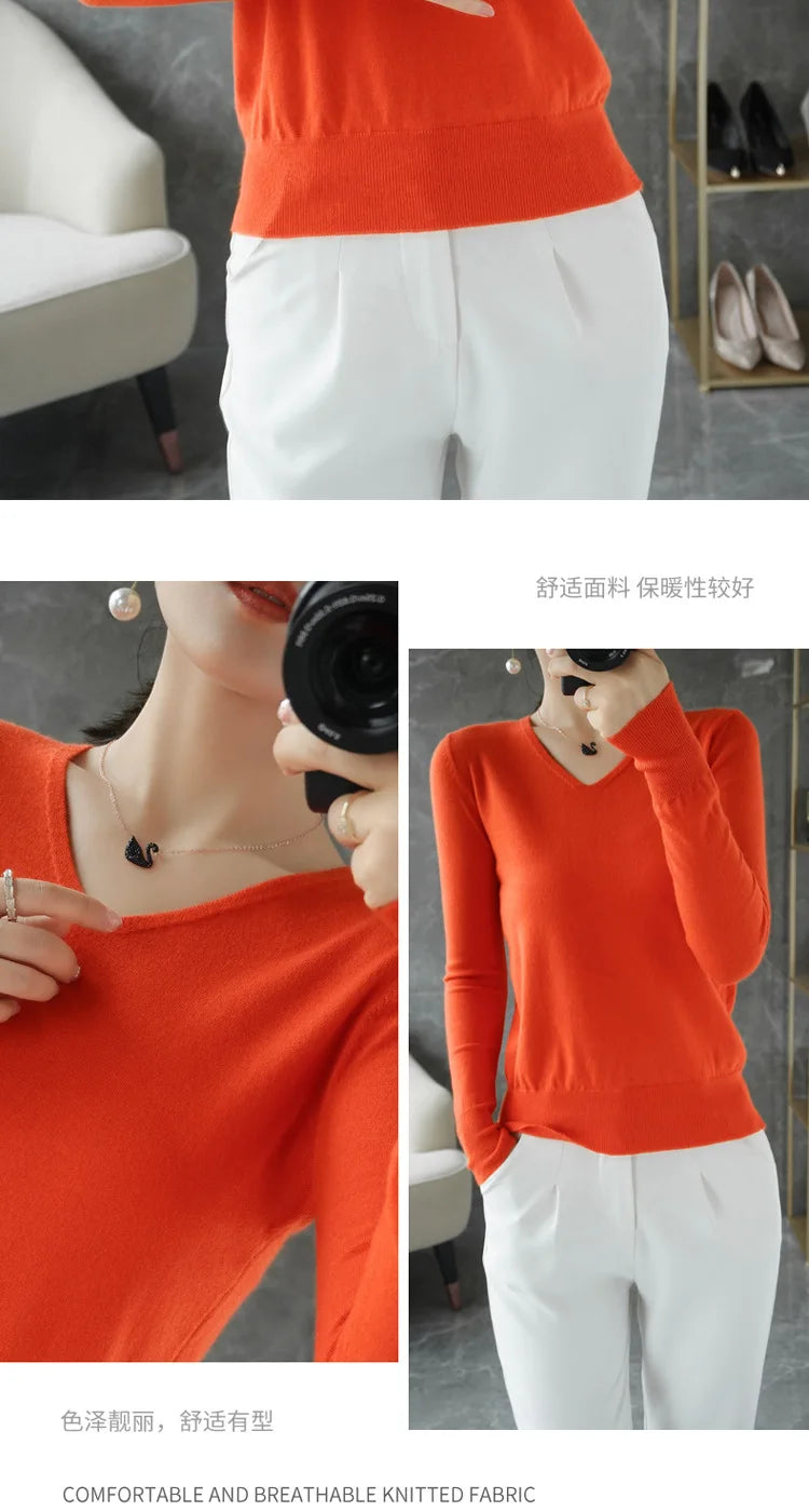 Frauen Pullover Herbst Winter V-ausschnitt Strickwaren Lange Hülse Lose Kaschmir Pullover Pullover Dame Günstige Qualität Jumper Gestrickte Tops.