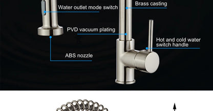 VGX Kitchen Faucet with Pull Down Sprayer Single Handle Mixer for Basin 360° Rotating Spring Style Taps Brass Chrome Gold Black
