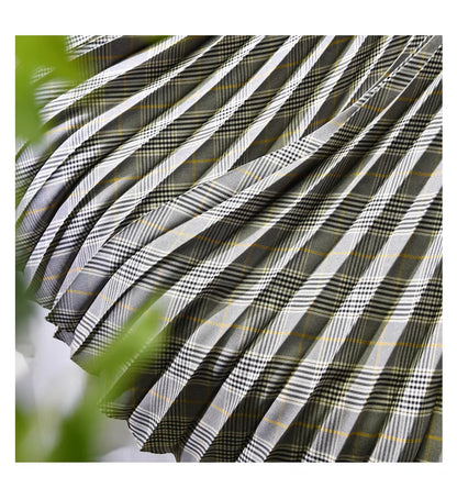 Looks Thin Pleated Skirt 2025 New High Waist A-line Skirt Mid-length Big Size Plaid Skirt Long Pleated Skirt Length 75-90cm