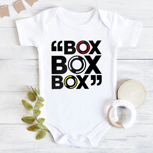 Neugeborenen-Body, kurzärmelig, Overall „Box Box Box“, Formel-1-Reifen-Compound-Design, Baby-Kleidung für Jungen, einfaches Kleinkind-Shirt, Rompe.