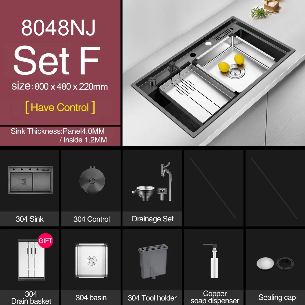 ASRAS Nanometer Handmade Sinks 4mm Thickness 220mm Depth SUS 304 Stainless Steel Luxury Stepped Kitchen Sinks