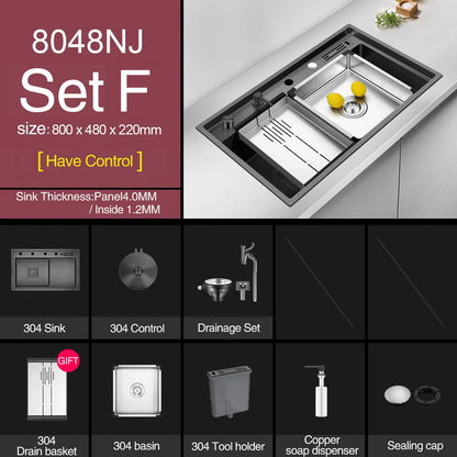 ASRAS Nanometer Handmade Sinks 4mm Thickness 220mm Depth SUS 304 Stainless Steel Luxury Stepped Kitchen Sinks