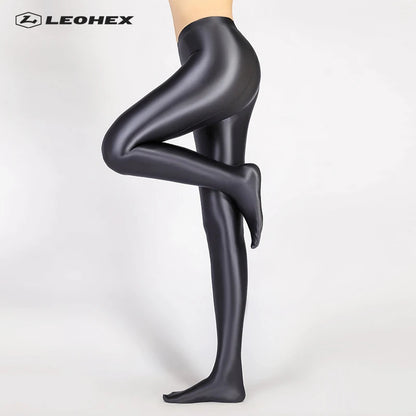 LEOHEX-Satin Glossy Sexy Leggings for Women,Trousers,Glitter Stockings,Shiny,Ankle-Length Pants,High Waist Tights,Japanese Jeggi.