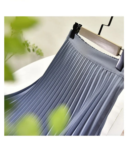 Looks Thin Pleated Skirt 2025 New High Waist A-line Skirt Mid-length Big Size Plaid Skirt Long Pleated Skirt Length 75-90cm