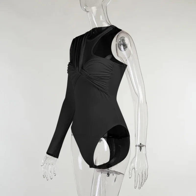 One Shoulder Sexy Backless Twist Bodysuits Women Long Sleeve Top Slim High Waist Bodysuit Club Party Streetwear.