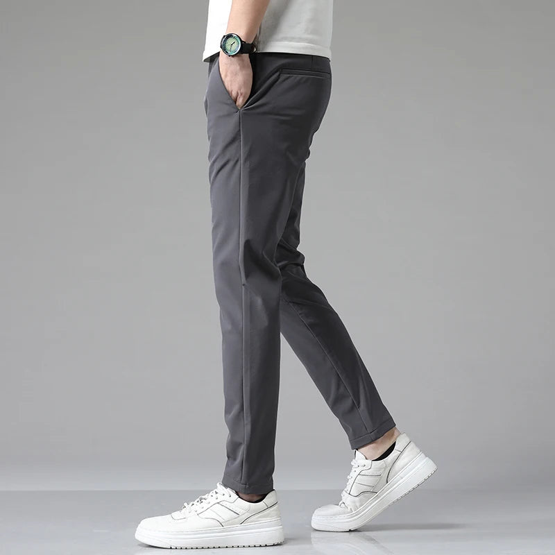 2023 Autumn Pants Mens Stretch Korean Casual Slim Fit Elastic Waist Jogger Business Classic Trousers Male Black Gray Blue 28-38.
