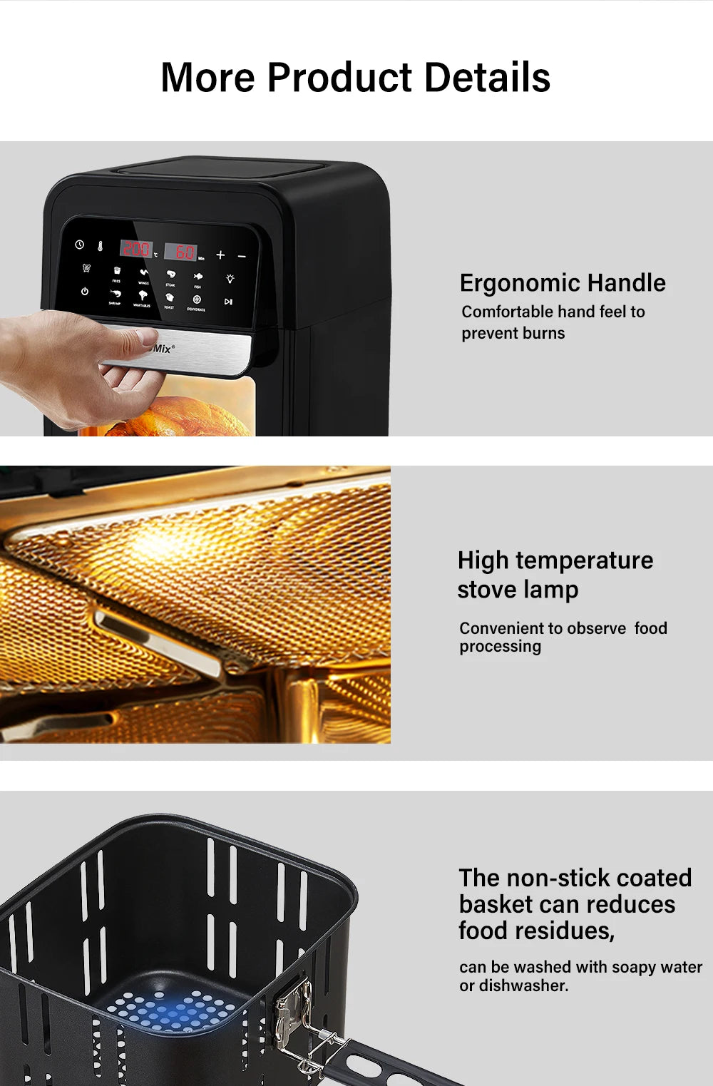 BioloMix Multifunctional 7L Air Fryer without oil electric oven, Dehydrator, Convection Oven, Touch Screen Presets Fry, Roast