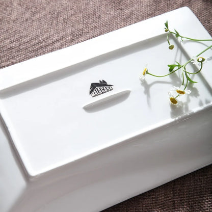 MALACASA Carina 2-Piece Ivory White Porcelain Dinner Plate Set Tableware Fruit Snack Dishes with 11" & 13.25" Rectangular Plate.