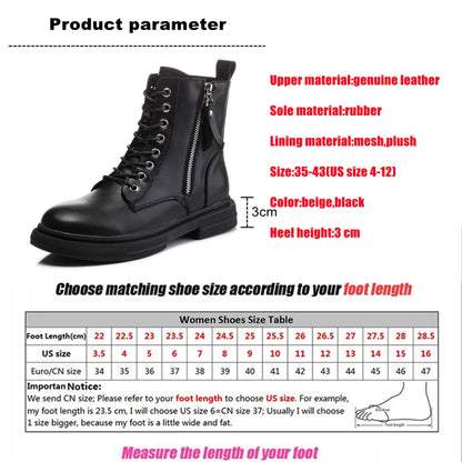 WOIZGIC Women's Ladies Genuine Leather Female Shoes Ankle Boots Platform Lace Up Warm Winter Autumn Fur Plush Motorcycle.