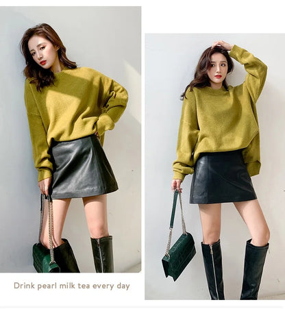 Sheepskin Leather Skirt Women 2024 Fashion New High Waist Skirt Spring Autumn Slim Mini Skirt Genuine Leather Shorts Boots Y2k.