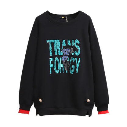 150 kg Übergröße Damen Büste 157 Winter Fleece Lose Pailletten Brief Sweatshirts Rundhals Pullover Top 5XL 6XL 7XL 8XL 9XL.