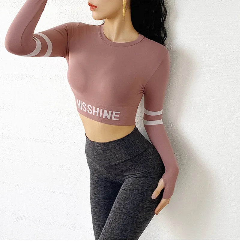 Cloud Hide Fitness Yoga Shirt Sexy Sports Gym Tank Crop Top Running Long Sleeve Blouse Winter T-Shirt Women Workout Sportswear.