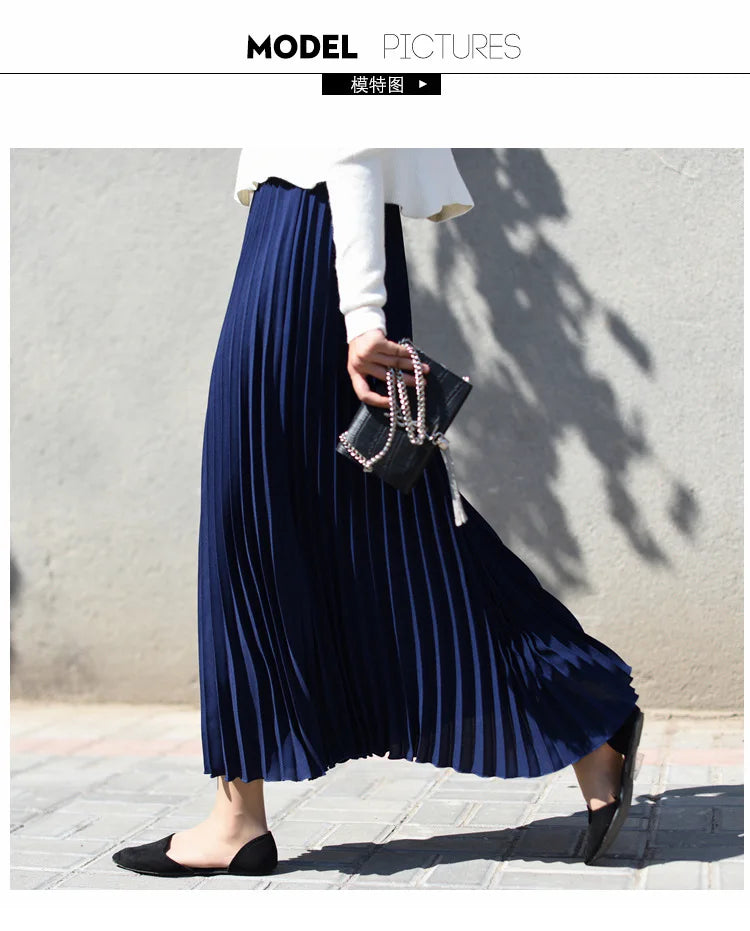 Classical Women Pleated Skirt 90cm/80cm Long Female Elastic Waist Skirt Big Size Velvet Pleated Skirt for Winter Ankle-Length