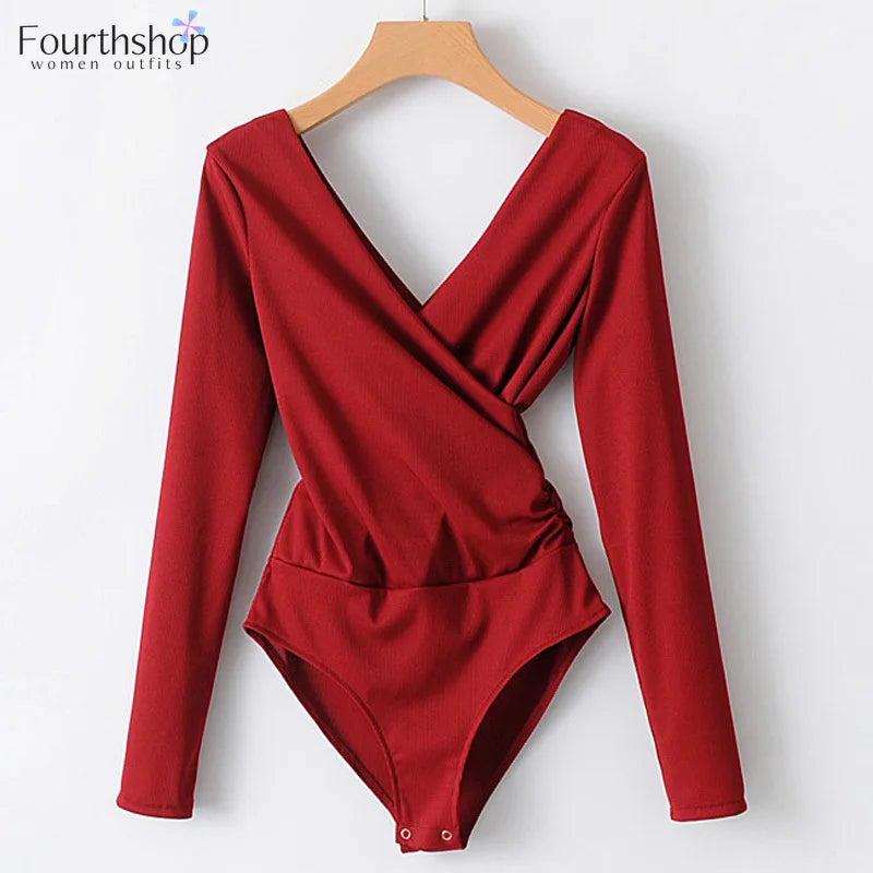 Fashion Long Sleeve Bodysuit Women Slim Sexy Backless Tops And Blouses Casual Black White Shirt Body Femme Monos Mujer 2022 New.
