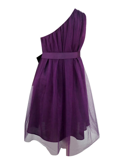 AM040201 African Plus Size Single Shoulder Sleeveless High Waist Skirt Light Mature Elegant Mesh Dress Purple Midi Dress.