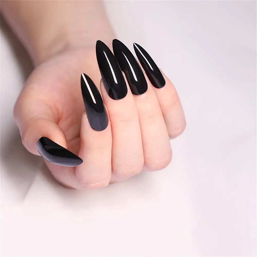 24pcs/set Long Stiletto Fake Nails Punk Snake Pattern Black White Matte False Nails Artificial Full Nail Tips Manicure Tools