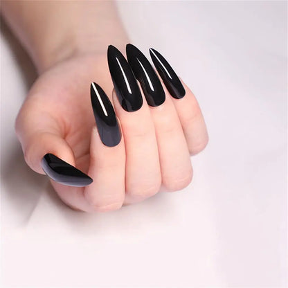 24pcs/set Long Stiletto Fake Nails Punk Snake Pattern Black White Matte False Nails Artificial Full Nail Tips Manicure Tools