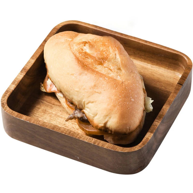 Acacia Wood Serving Tray Saucer Tea Tray Dessert Dinner Plate Tableware Set Japanese Snacks Food Rectangular Plate Storage Dish.