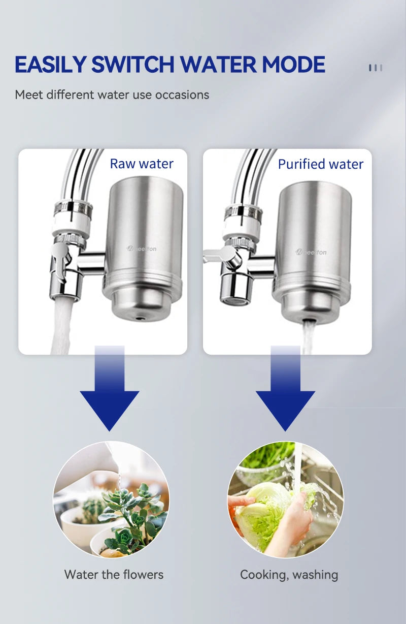 Wheelton Stainless Steel Kitchen Tap Filter Household Ceramic Water Purifier Faucet Water Filter  Activated Carbon Filtration.