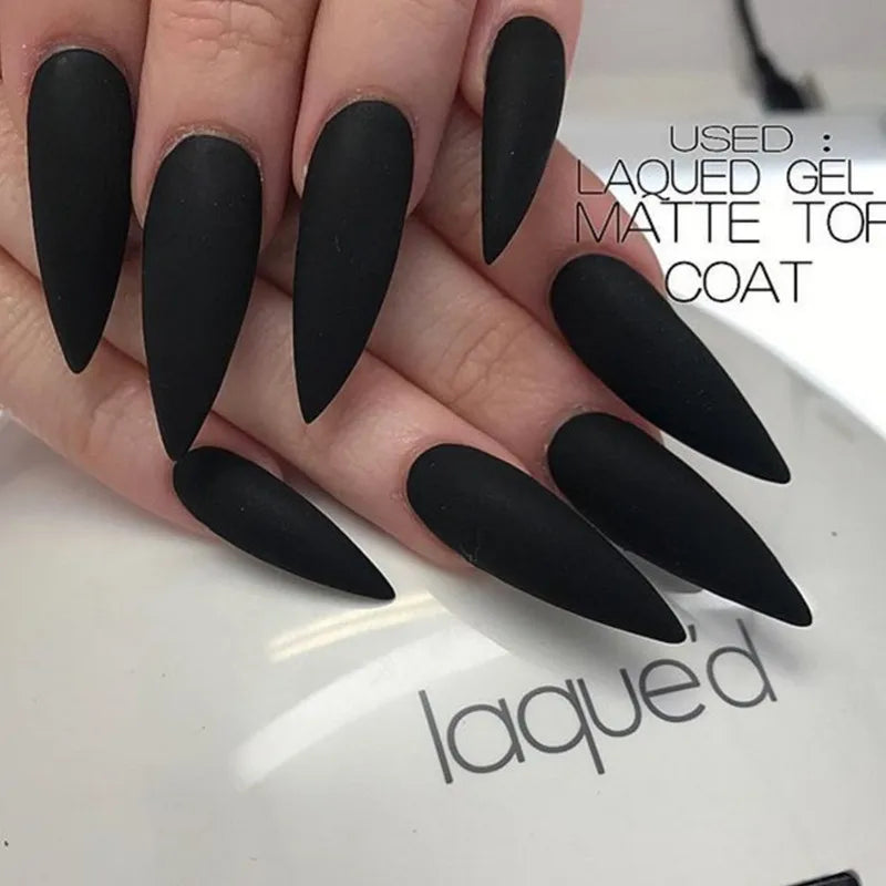 Long Matte Nails Beauty Nails Cute Stiletto Nails Long Pointy 100pcs/Box  Matte Black Stiletto Nails - Full Set  Edgy Black N.