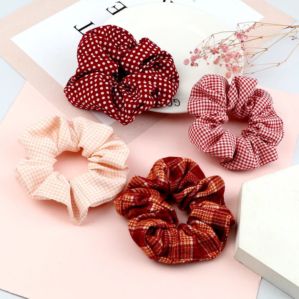 5Pcs/Lot Girl Pink Red Hair Band Accessories Fashion Large Hair Ties Solid Color Elastic Scrunchies For Women Ponytail Hairstyle.