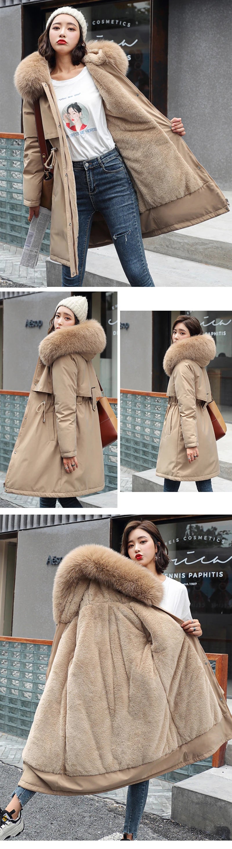 Neue Winterjacke für Damen, warme Parkas mit Pelzkragen, langer lässiger Parka, schmal, verdickt, Maxi-Größe, Damenmantel, Schnee-Kapuzenmäntel.