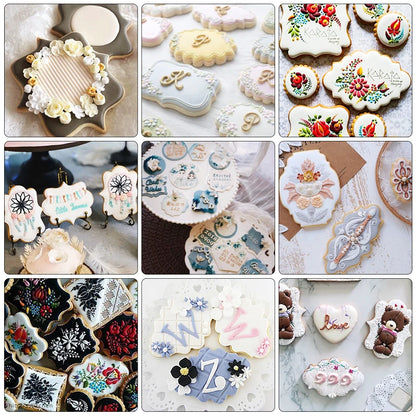FAIS DU 4Pcs Stainless Steel Cookie Mold Stamper Nameplate DIY Biscuit Blessing Circle Flower Frame Cake Decoration Backware.