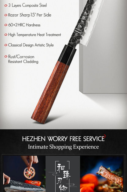 HEZHEN 1PC-5PC Kitchen Knife Set Chef Utility Stainless Steel 3 Layers Composite Steel Santoku Nakiri Kitchen Accessories