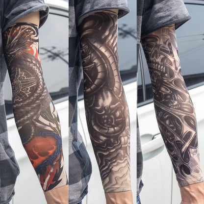 3PCS/lot new mixed 100%Nylon elastic Fake temporary tattoo sleeve skull wolf totem dragon designs body Arm stockings cool men.