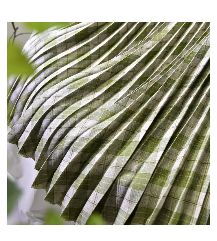 Looks Thin Pleated Skirt 2025 New High Waist A-line Skirt Mid-length Big Size Plaid Skirt Long Pleated Skirt Length 75-90cm