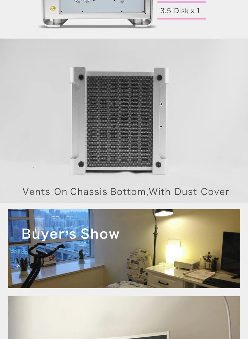 METALFISH MetalGear Plus Aluminum Mini HTPC Case Mini ITX Cases Computer Gaming PC Desktop Case Support DC ATX PSU.