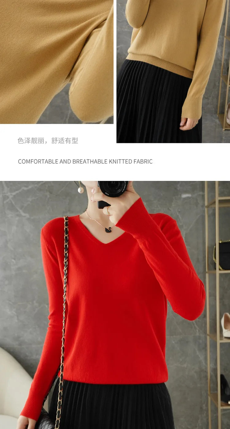 Frauen Pullover Herbst Winter V-ausschnitt Strickwaren Lange Hülse Lose Kaschmir Pullover Pullover Dame Günstige Qualität Jumper Gestrickte Tops.