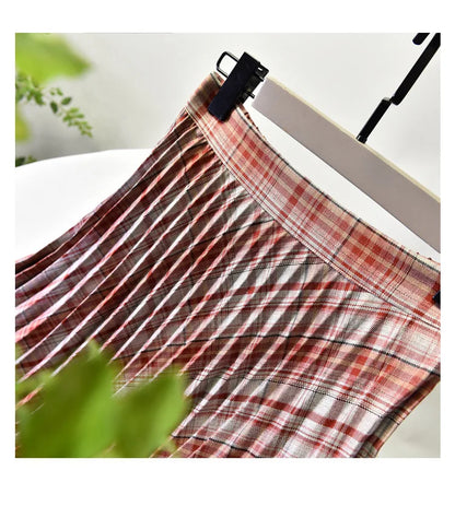 Looks Thin Pleated Skirt 2025 New High Waist A-line Skirt Mid-length Big Size Plaid Skirt Long Pleated Skirt Length 75-90cm