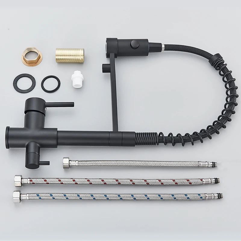 Black Filtered Kitchen Water Filter Kitchen Faucets Dual Spout Filter Faucet Mixer Water Purification Water Crane For Kitchen