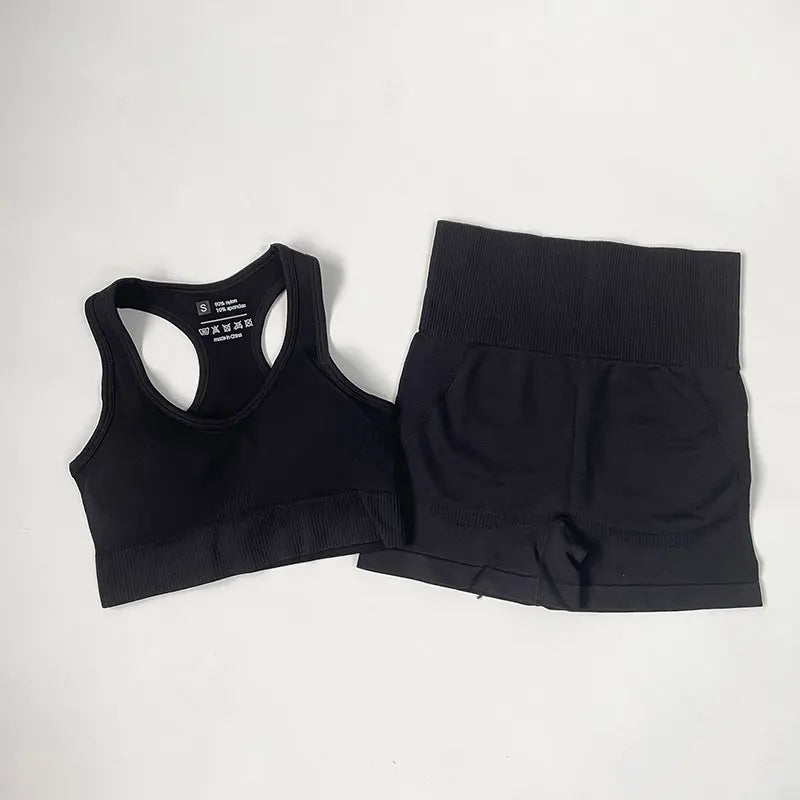 High Waist Elastic Seamless Yoga Wear Women Fitness Clothes Gym Clothing Workout Set Long Sleeve Crop Top Leggings Sports Suit