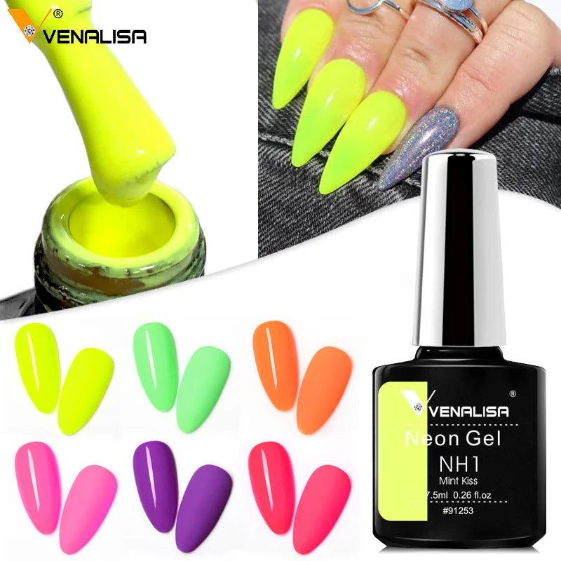 Venalisa New 7.5ml Neon Gel Nail Art Manicure Soak Off Camouflage Natural Nude Color Silicone Nail Gel Polish Lacquer Varnishes.
