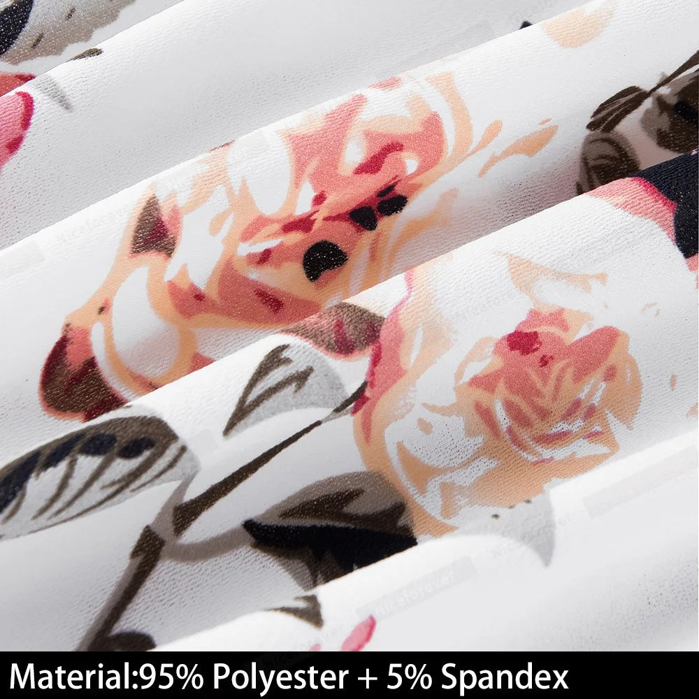 Nice-forever Vintage Elegante Blumen Druck Plissee Rundhals vestidos A-Line Pinup Business Party Frauen Flare Swing Kleid A102