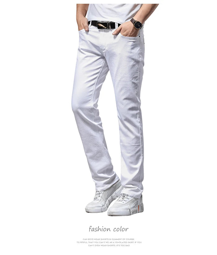 Men White Jeans Fashion Casual Classic Style Slim Fit Soft Trousers Male Brand Advanced Stretch Pants.