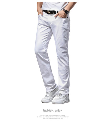 Men White Jeans Fashion Casual Classic Style Slim Fit Soft Trousers Male Brand Advanced Stretch Pants.